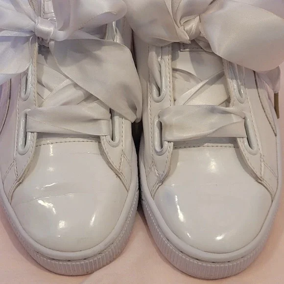 PUMA Basket Heart Patent White Woman's Sneakers Satin Ribbon Laces‎ Size 7.5 US - Picture 7 of 16